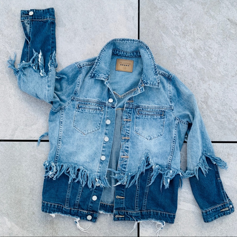 Blank NYC Fringed Distressed Two Denim Jacket One - Picture 3 of 16